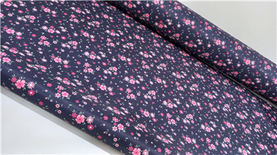 پارچه برزنت پشت فوم طرح گل صورتی زمینه سرمه ای